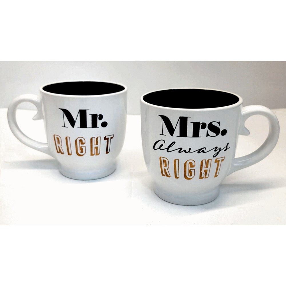 Mr. Right & Mrs. Always Right Coffee Mugs Set of 2 Oversize Mugs White and Black